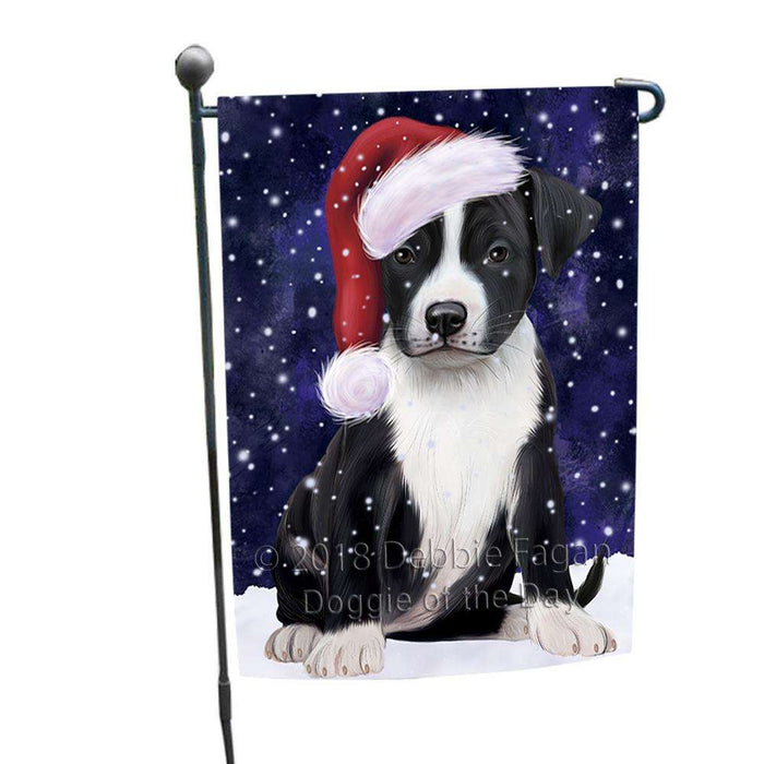 Let it Snow Christmas Holiday American Staffordshire Terrier Dog Wearing Santa Hat Garden Flag GFLG54334