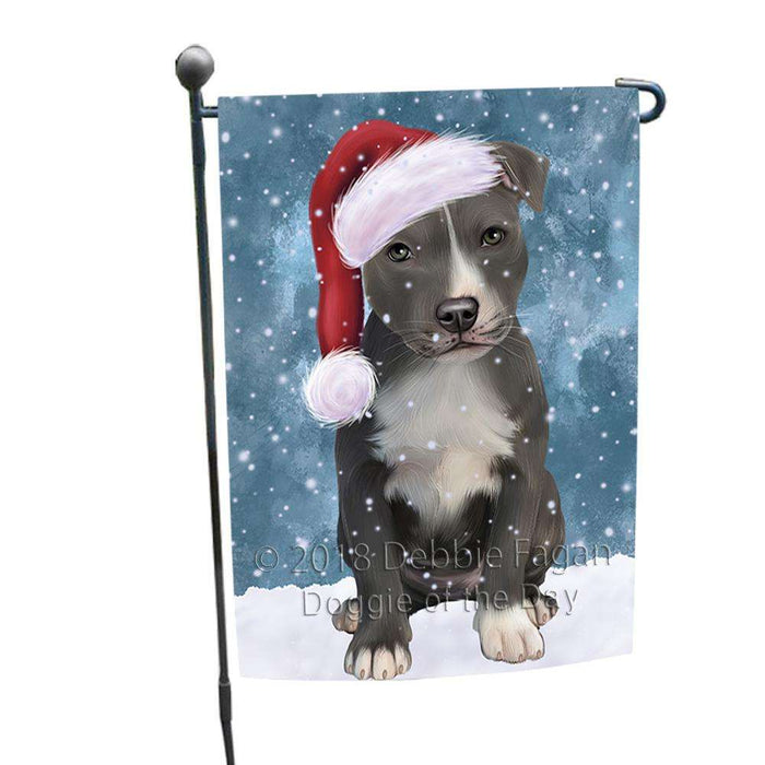 Let it Snow Christmas Holiday American Staffordshire Terrier Dog Wearing Santa Hat Garden Flag GFLG54335