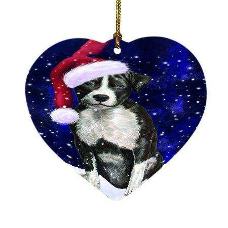 Let it Snow Christmas Holiday American Staffordshire Terrier Dog Wearing Santa Hat Heart Ornament D302