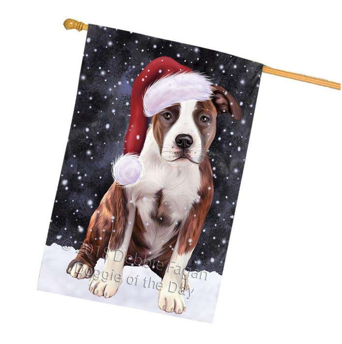 Let it Snow Christmas Holiday American Staffordshire Terrier Dog Wearing Santa Hat House Flag FLG54469