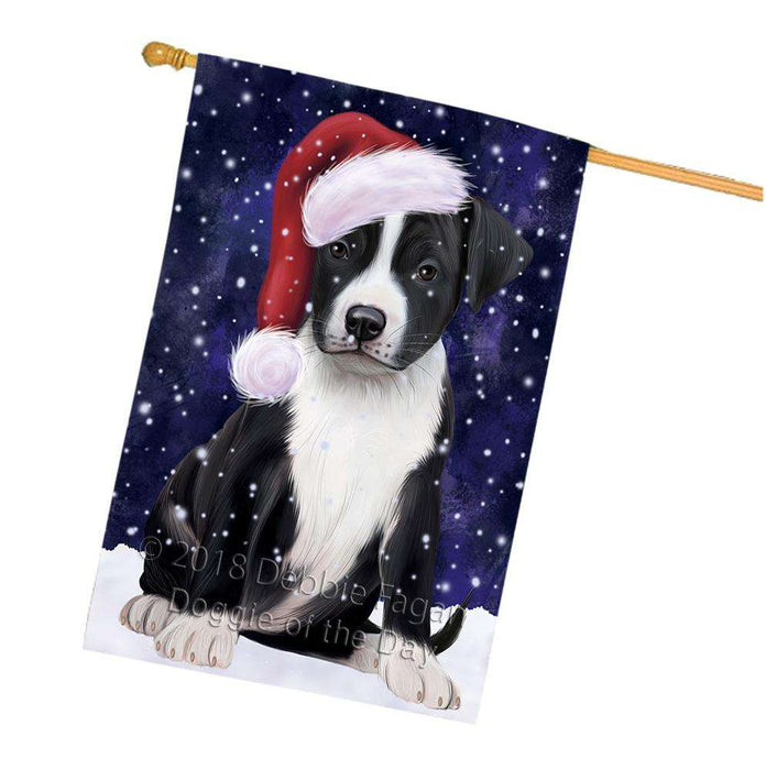 Let it Snow Christmas Holiday American Staffordshire Terrier Dog Wearing Santa Hat House Flag FLG54470