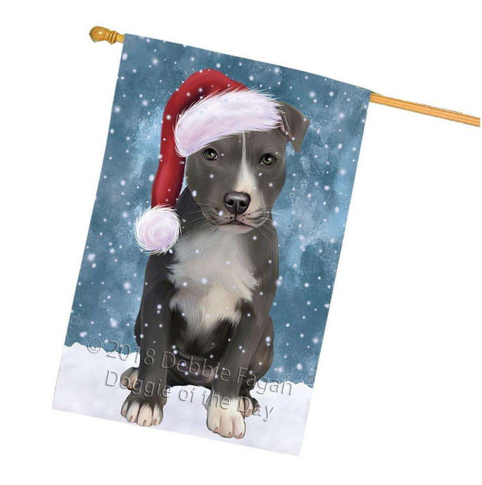 Let it Snow Christmas Holiday American Staffordshire Terrier Dog Wearing Santa Hat House Flag FLG54471