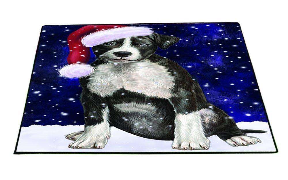 Let it Snow Christmas Holiday American Staffordshire Terrier Dog Wearing Santa Hat Indoor/Outdoor Floormat