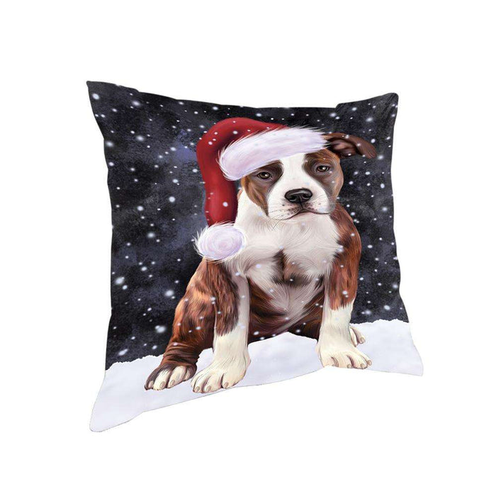 Let it Snow Christmas Holiday American Staffordshire Terrier Dog Wearing Santa Hat Pillow PIL73708