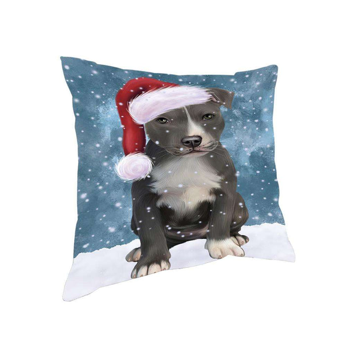 Let it Snow Christmas Holiday American Staffordshire Terrier Dog Wearing Santa Hat Pillow PIL73716