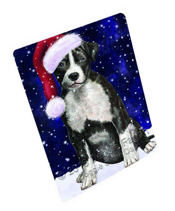Let it Snow Christmas Holiday American Staffordshire Terrier Dog Wearing Santa Hat Tempered Cutting Board
