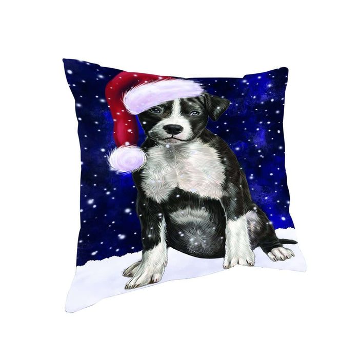 Let it Snow Christmas Holiday American Staffordshire Terrier Dog Wearing Santa Hat Throw Pillow