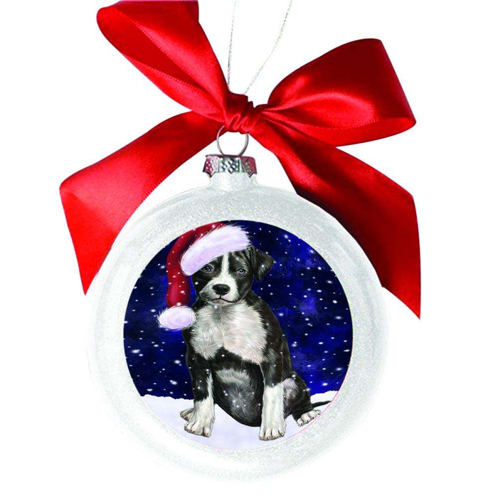 Let it Snow Christmas Holiday American Staffordshire Terrier Dog White Round Ball Christmas Ornament WBSOR48372