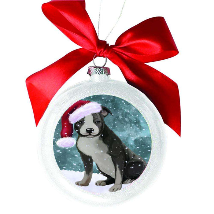 Let it Snow Christmas Holiday American Staffordshire Terrier Dog White Round Ball Christmas Ornament WBSOR48400