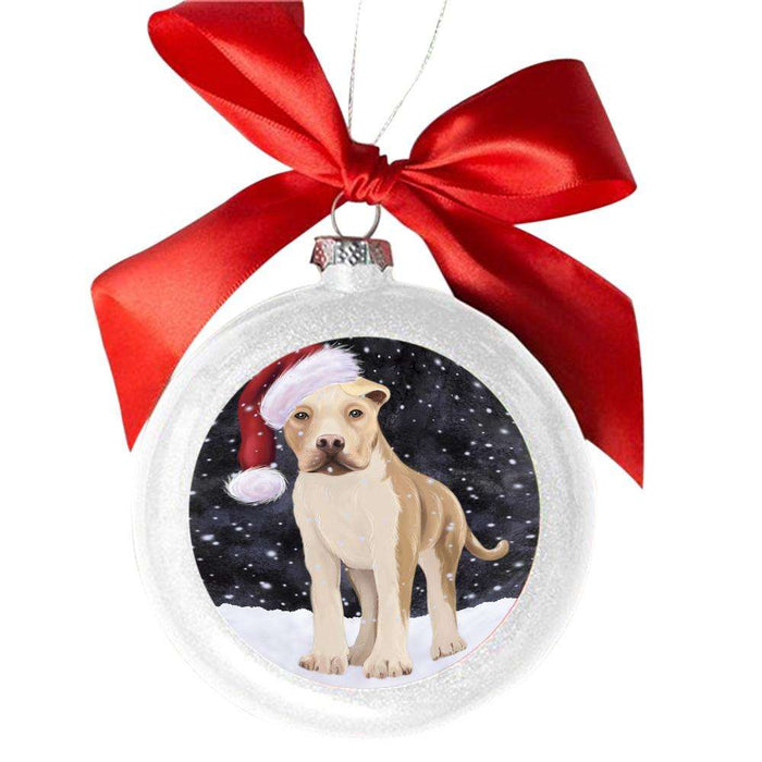 Let it Snow Christmas Holiday American Staffordshire Terrier Dog White Round Ball Christmas Ornament WBSOR48401