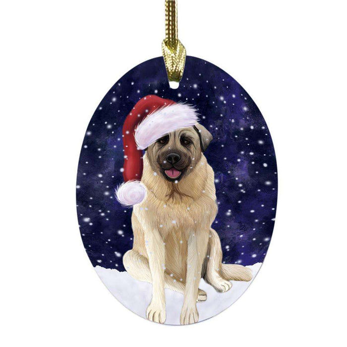Let it Snow Christmas Holiday Anatolian Shepherd Dog Oval Glass Christmas Ornament OGOR48402