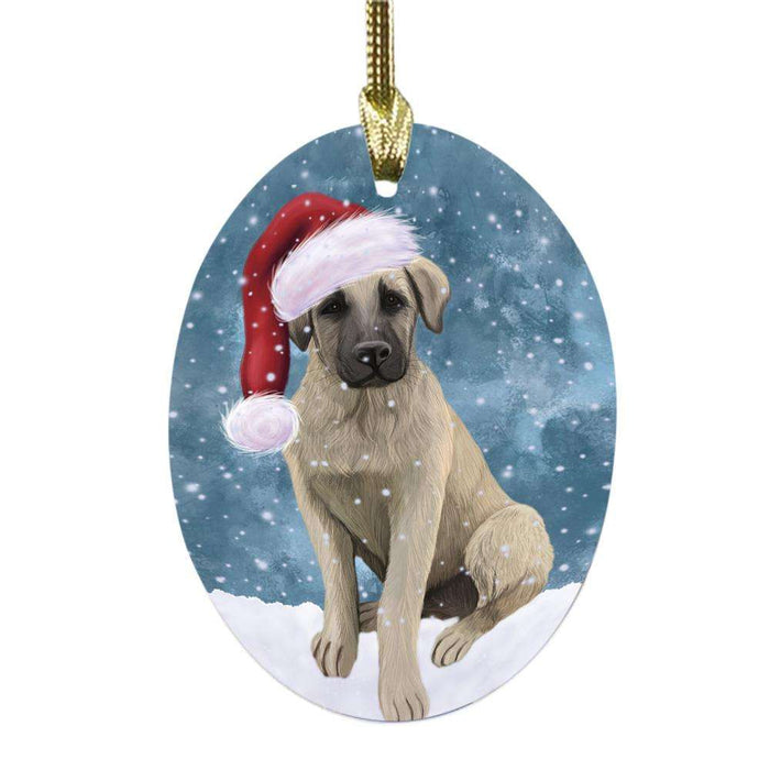 Let it Snow Christmas Holiday Anatolian Shepherd Dog Oval Glass Christmas Ornament OGOR48403