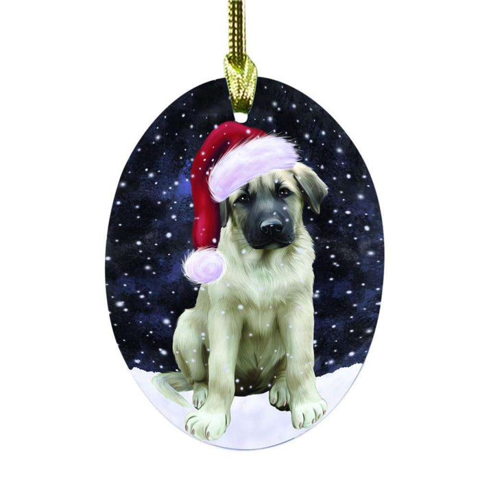 Let it Snow Christmas Holiday Anatolian Shepherd Dog Oval Glass Christmas Ornament OGOR48404