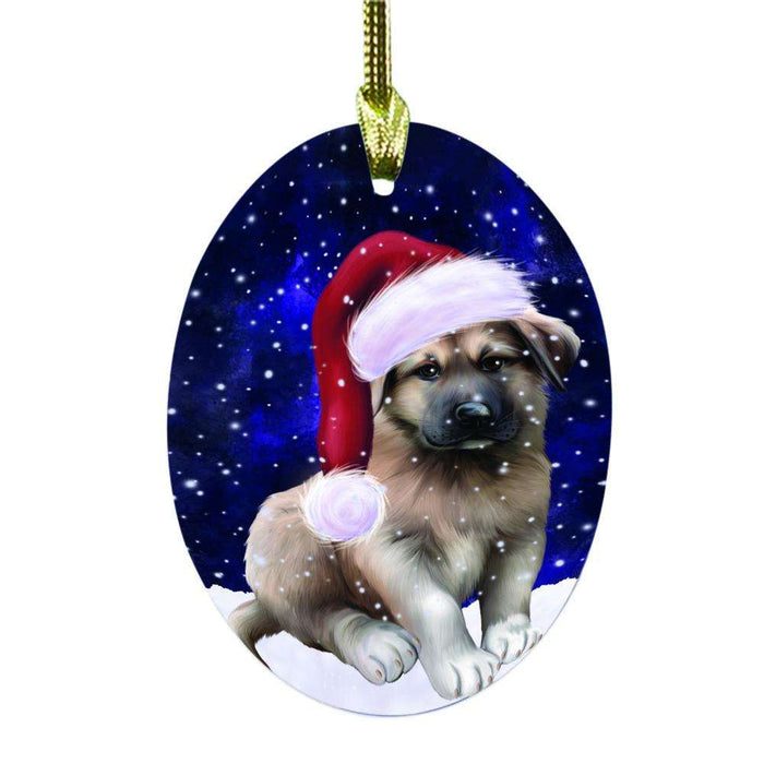Let it Snow Christmas Holiday Anatolian Shepherd Dog Oval Glass Christmas Ornament OGOR48405