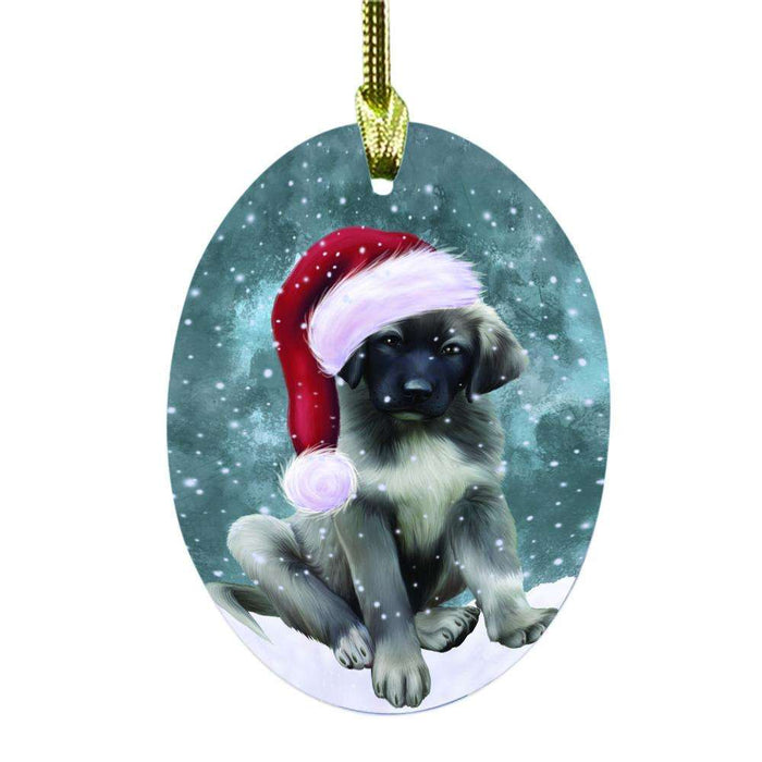 Let it Snow Christmas Holiday Anatolian Shepherd Dog Oval Glass Christmas Ornament OGOR48406