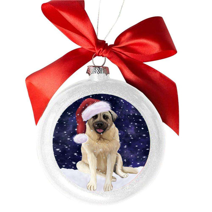 Let it Snow Christmas Holiday Anatolian Shepherd Dog White Round Ball Christmas Ornament WBSOR48402