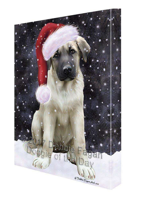 Let it Snow Christmas Holiday Anatolian Shepherds Dog Wearing Santa Hat Canvas Wall Art