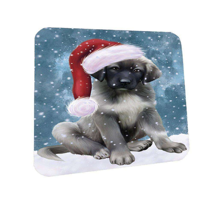 Let it Snow Christmas Holiday Anatolian Shepherds Dog Wearing Santa Hat Coasters Set of 4