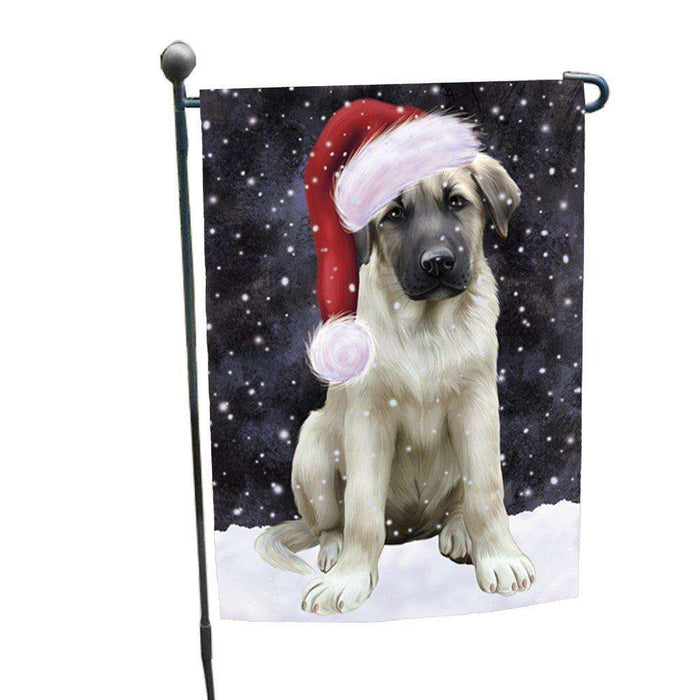 Let it Snow Christmas Holiday Anatolian Shepherds Dog Wearing Santa Hat Garden Flag