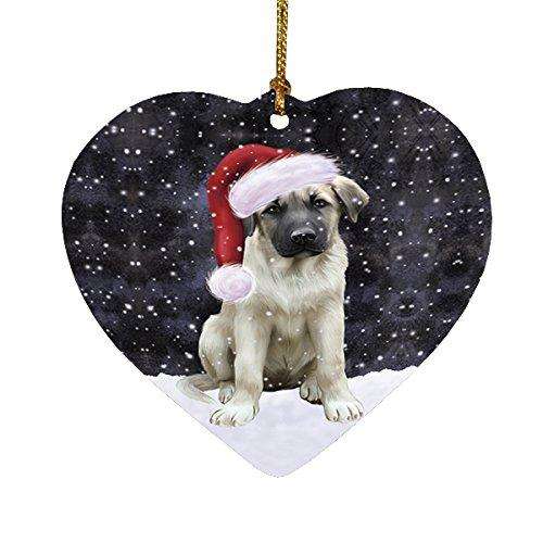 Let it Snow Christmas Holiday Anatolian Shepherds Dog Wearing Santa Hat Heart Ornament