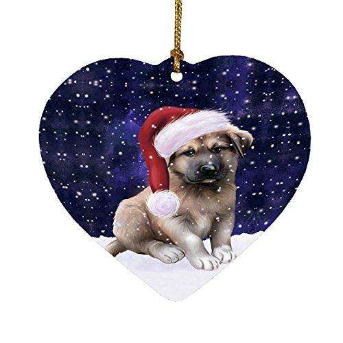 Let it Snow Christmas Holiday Anatolian Shepherds Dog Wearing Santa Hat Heart Ornament