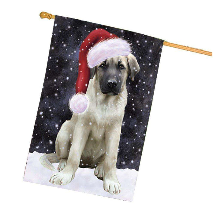 Let it Snow Christmas Holiday Anatolian Shepherds Dog Wearing Santa Hat House Flag