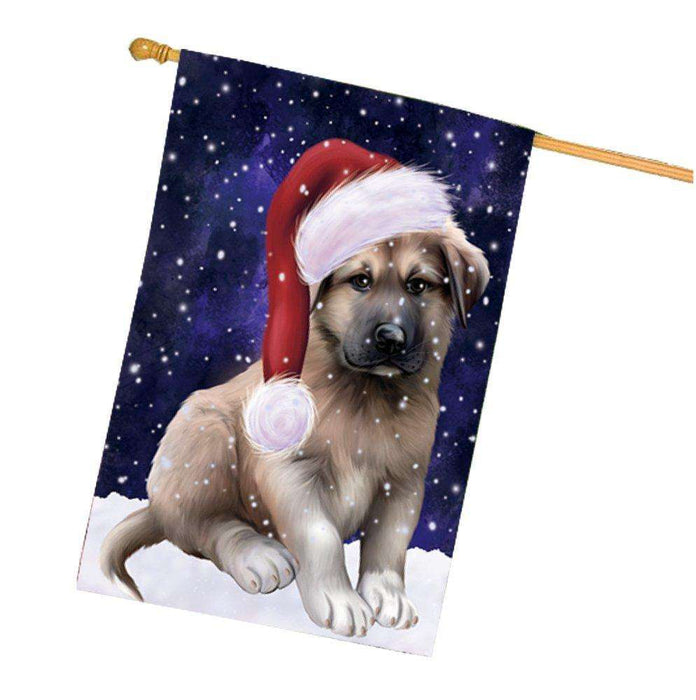 Let it Snow Christmas Holiday Anatolian Shepherds Dog Wearing Santa Hat House Flag