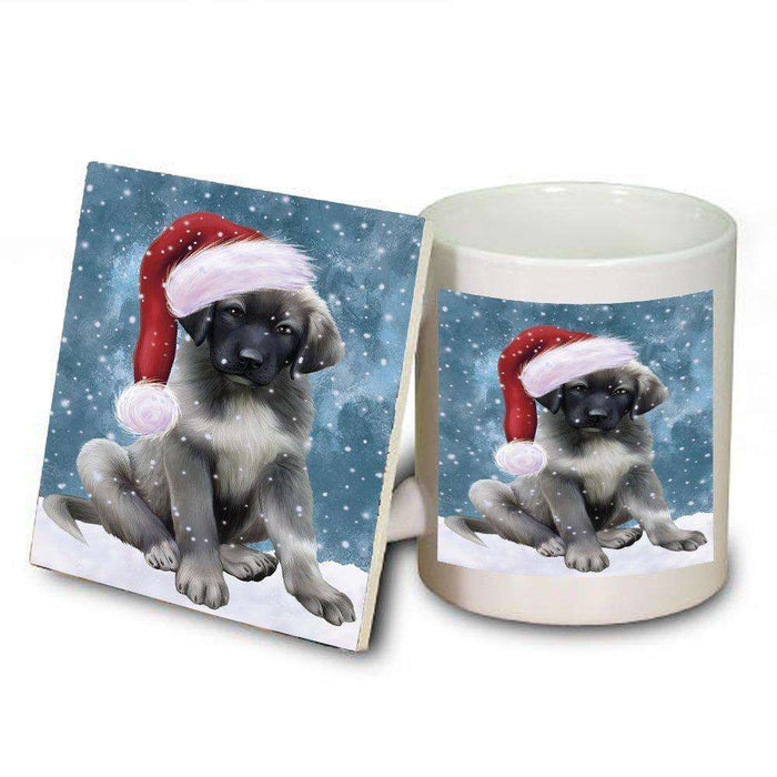 Let it Snow Christmas Holiday Anatolian Shepherds Dog Wearing Santa Hat Mug and Coaster Set