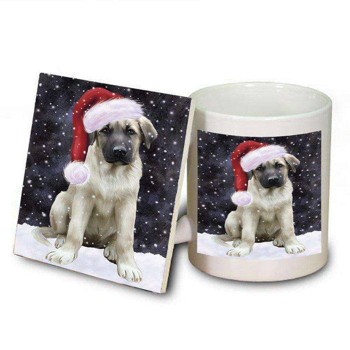 Let it Snow Christmas Holiday Anatolian Shepherds Dog Wearing Santa Hat Mug and Coaster Set