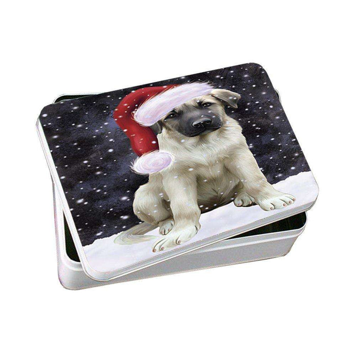 Let it Snow Christmas Holiday Anatolian Shepherds Dog Wearing Santa Hat Photo Storage Tin