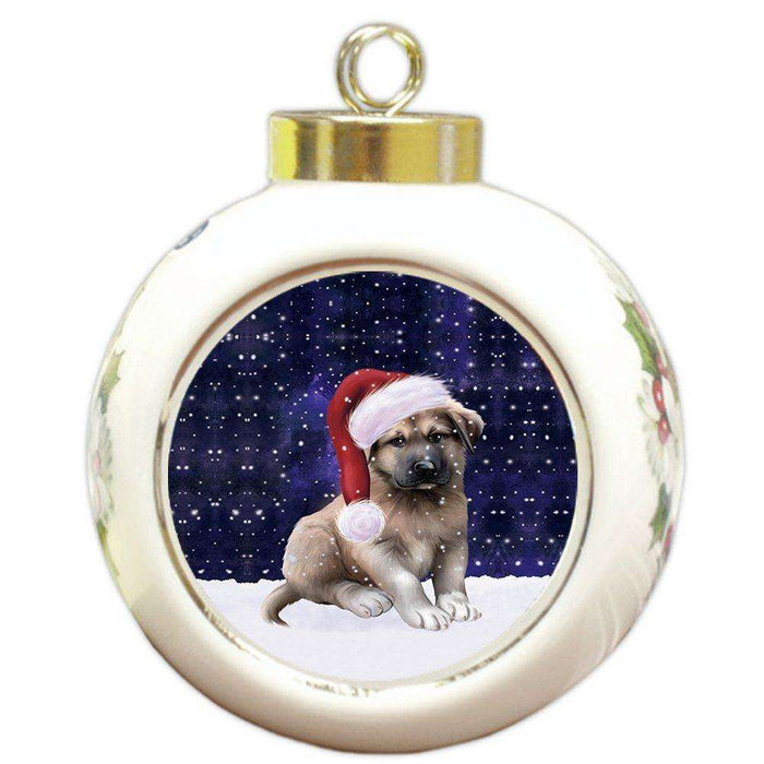 Let it Snow Christmas Holiday Anatolian Shepherds Dog Wearing Santa Hat Round Ball Ornament