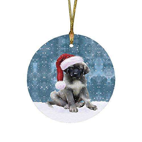 Let it Snow Christmas Holiday Anatolian Shepherds Dog Wearing Santa Hat Round Ornament