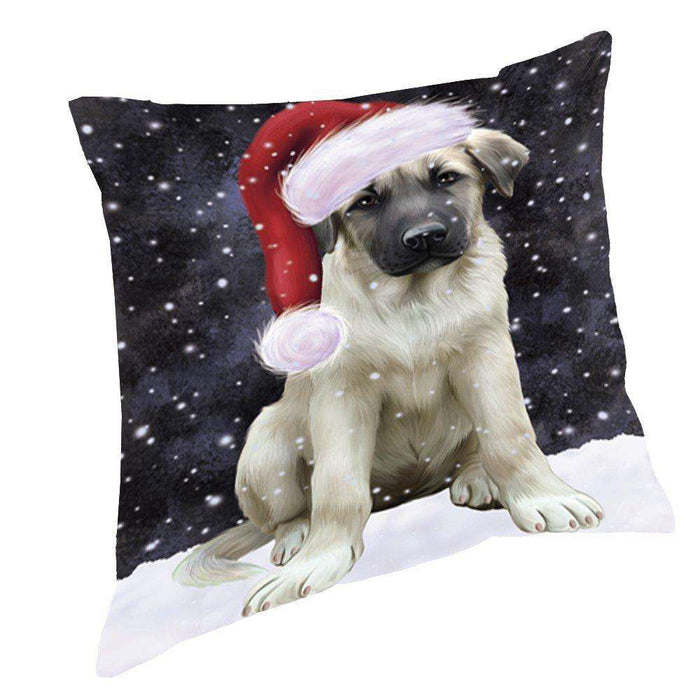 Let it Snow Christmas Holiday Anatolian Shepherds Dog Wearing Santa Hat Throw Pillow