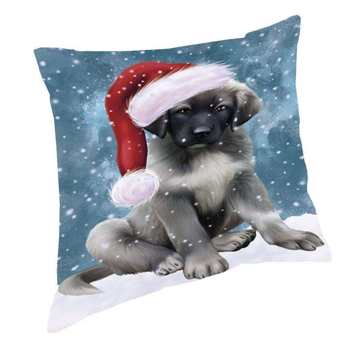 Let it Snow Christmas Holiday Anatolian Shepherds Dog Wearing Santa Hat Throw Pillow