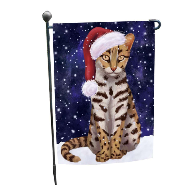 Let it Snow Christmas Holiday Asian Leopard Cat Wearing Santa Hat Garden Flag FLG013