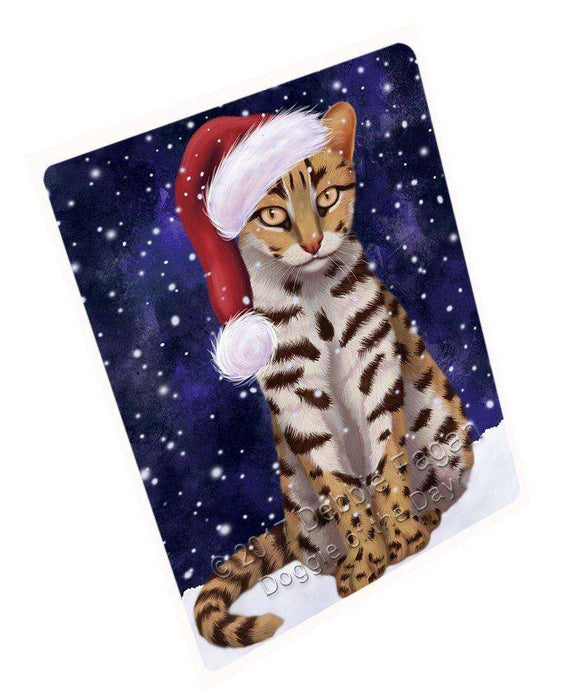 Let it Snow Christmas Holiday Asian Leopard Cat Wearing Santa Hat Large Refrigerator / Dishwasher Magnet D014