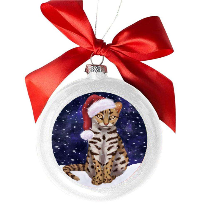 Let it Snow Christmas Holiday Asian Leopard Cat White Round Ball Christmas Ornament WBSOR48407