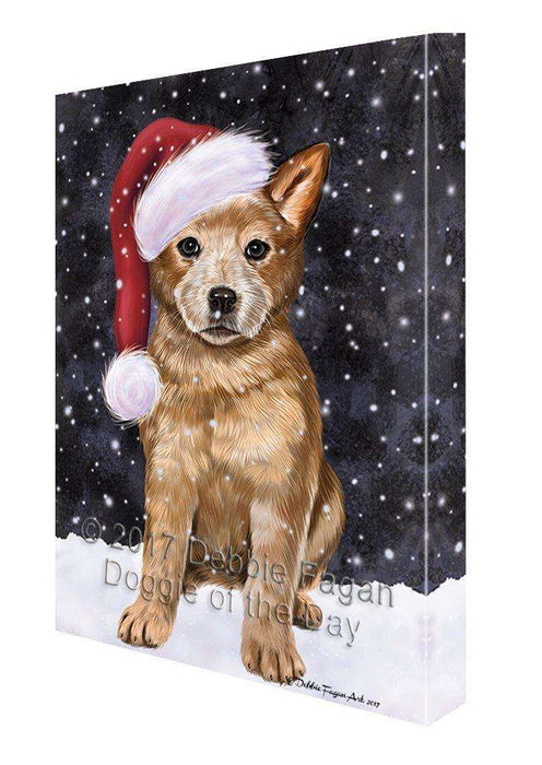 Let it Snow Christmas Holiday Australian Cattle Dog Wearing Santa Hat Canvas Wall Art