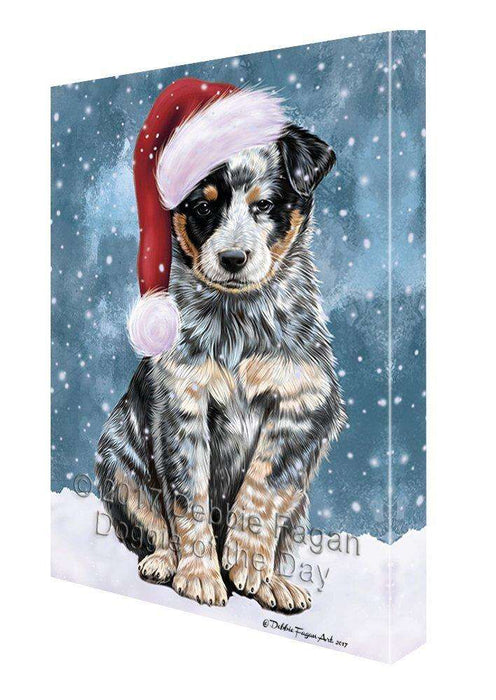 Let it Snow Christmas Holiday Australian Cattle Dog Wearing Santa Hat Canvas Wall Art