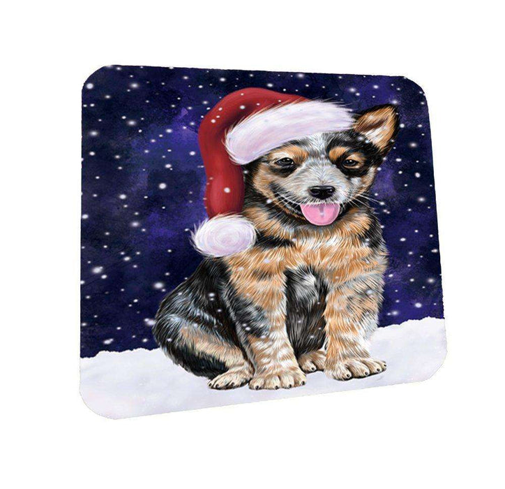 Let it Snow Christmas Holiday Australian Cattle Dog Wearing Santa Hat Coasters Set of 4