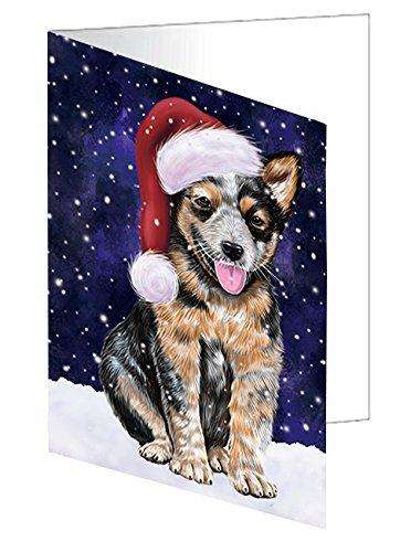 Let it Snow Christmas Holiday Australian Cattle Dog Wearing Santa Hat Handmade Artwork Assorted Pets Greeting Cards and Note Cards with Envelopes for All Occasions and Holiday Seasons
