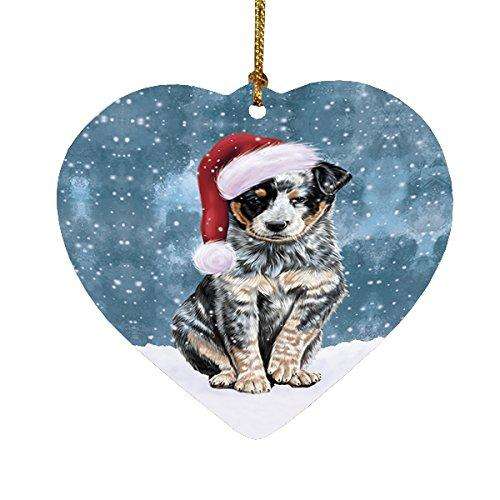 Let it Snow Christmas Holiday Australian Cattle Dog Wearing Santa Hat Heart Ornament