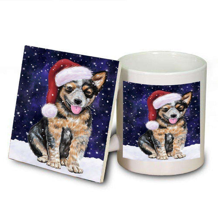 Let it Snow Christmas Holiday Australian Cattle Dog Wearing Santa Hat Mug and Coaster Set