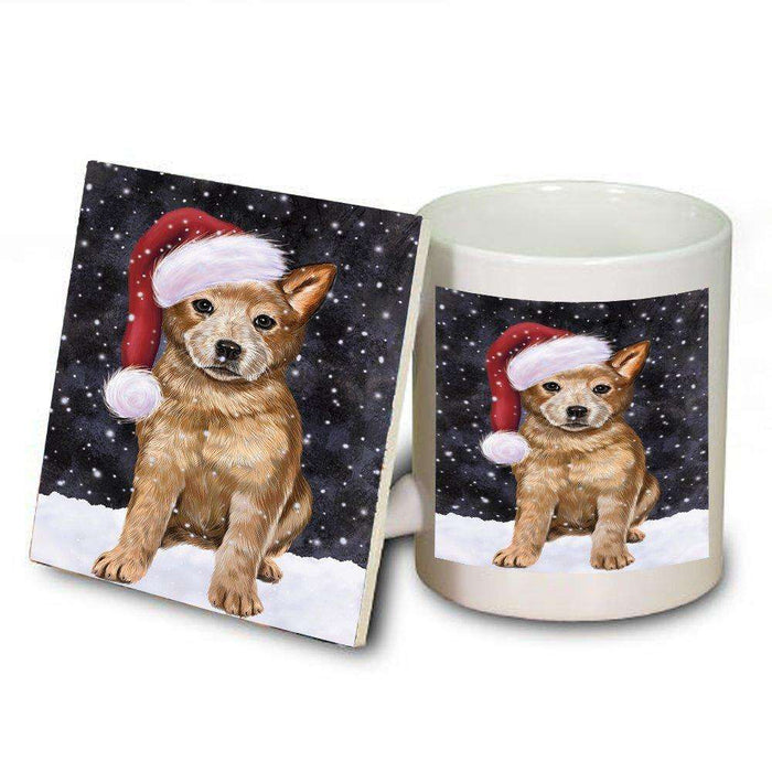 Let it Snow Christmas Holiday Australian Cattle Dog Wearing Santa Hat Mug and Coaster Set