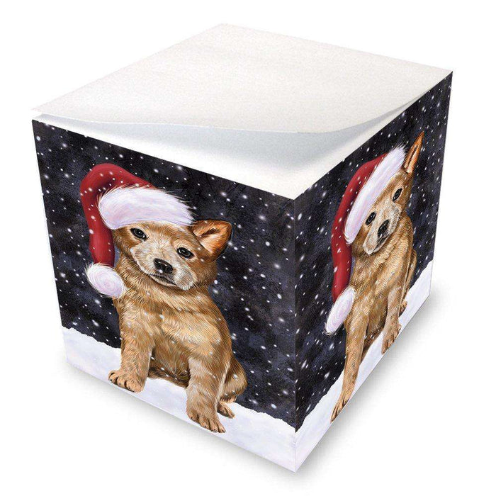 Let it Snow Christmas Holiday Australian Cattle Dog Wearing Santa Hat Note Cube D245