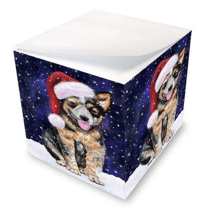 Let it Snow Christmas Holiday Australian Cattle Dog Wearing Santa Hat Note Cube D246