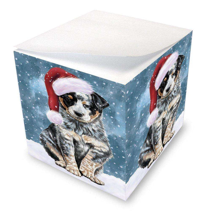 Let it Snow Christmas Holiday Australian Cattle Dog Wearing Santa Hat Note Cube D247