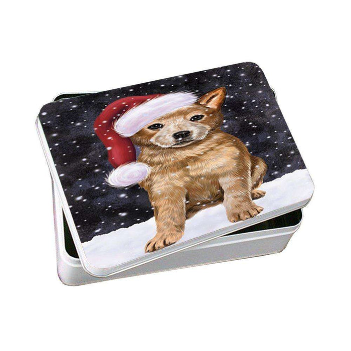 Let it Snow Christmas Holiday Australian Cattle Dog Wearing Santa Hat Photo Storage Tin