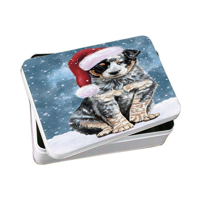 Let it Snow Christmas Holiday Australian Cattle Dog Wearing Santa Hat Photo Storage Tin