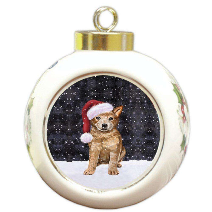 Let it Snow Christmas Holiday Australian Cattle Dog Wearing Santa Hat Round Ball Ornament